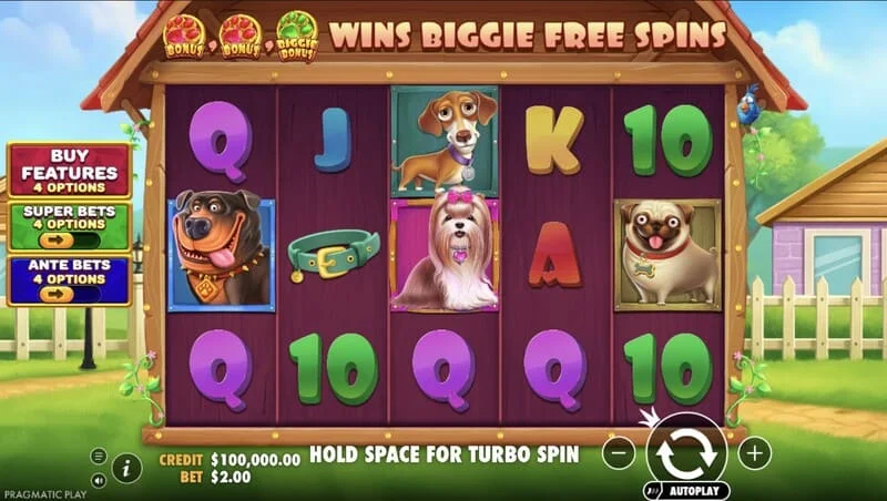 The Big Dog House - main screen with reels
